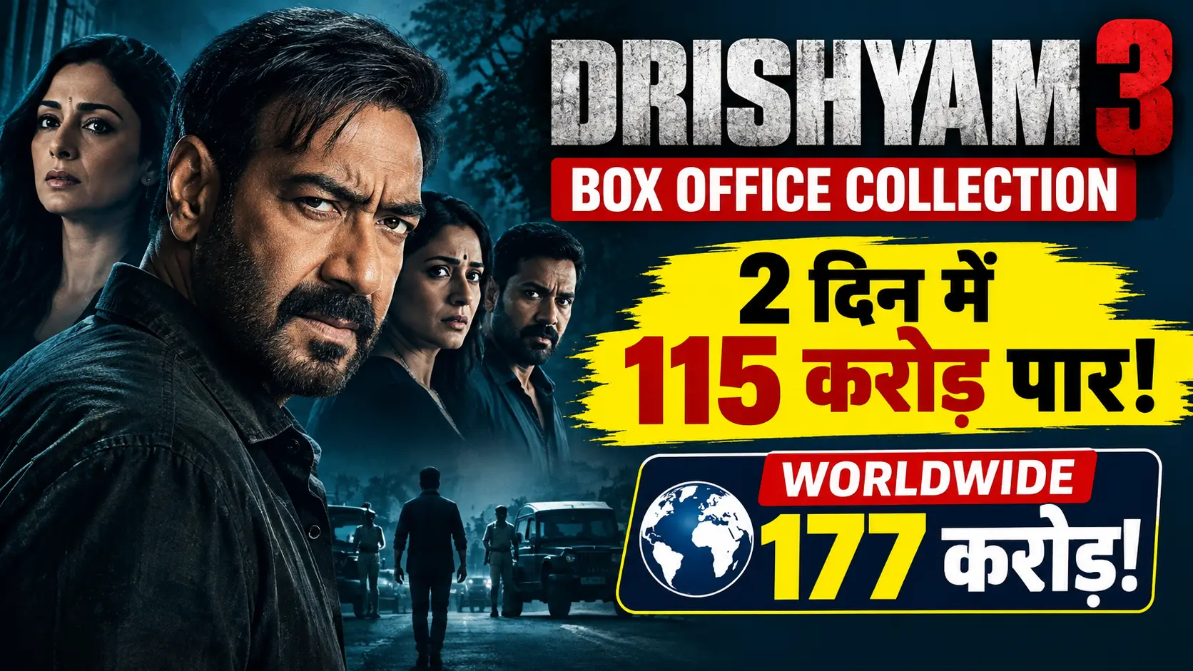 Drishyam 3 Box Office Collection: कमाई में आई सुनामी, 2 दिन में 115 करोड़ पार, वर्ल्डवाइड 177 करोड़!